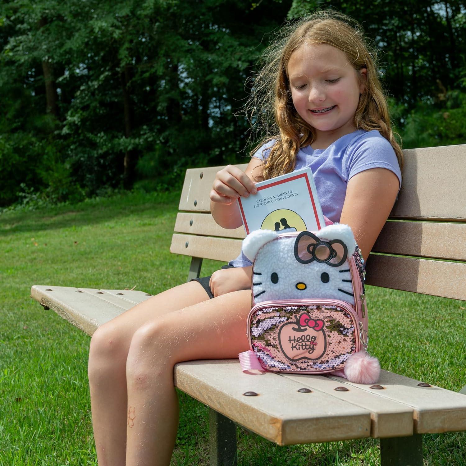 imageAI ACCESSORY INNOVATIONS Bluey 9 Micro Mini Backpack Purse Featuring a 3D Bluey Glitter Patch with Pom Pom Dangle BlueHello Kitty
