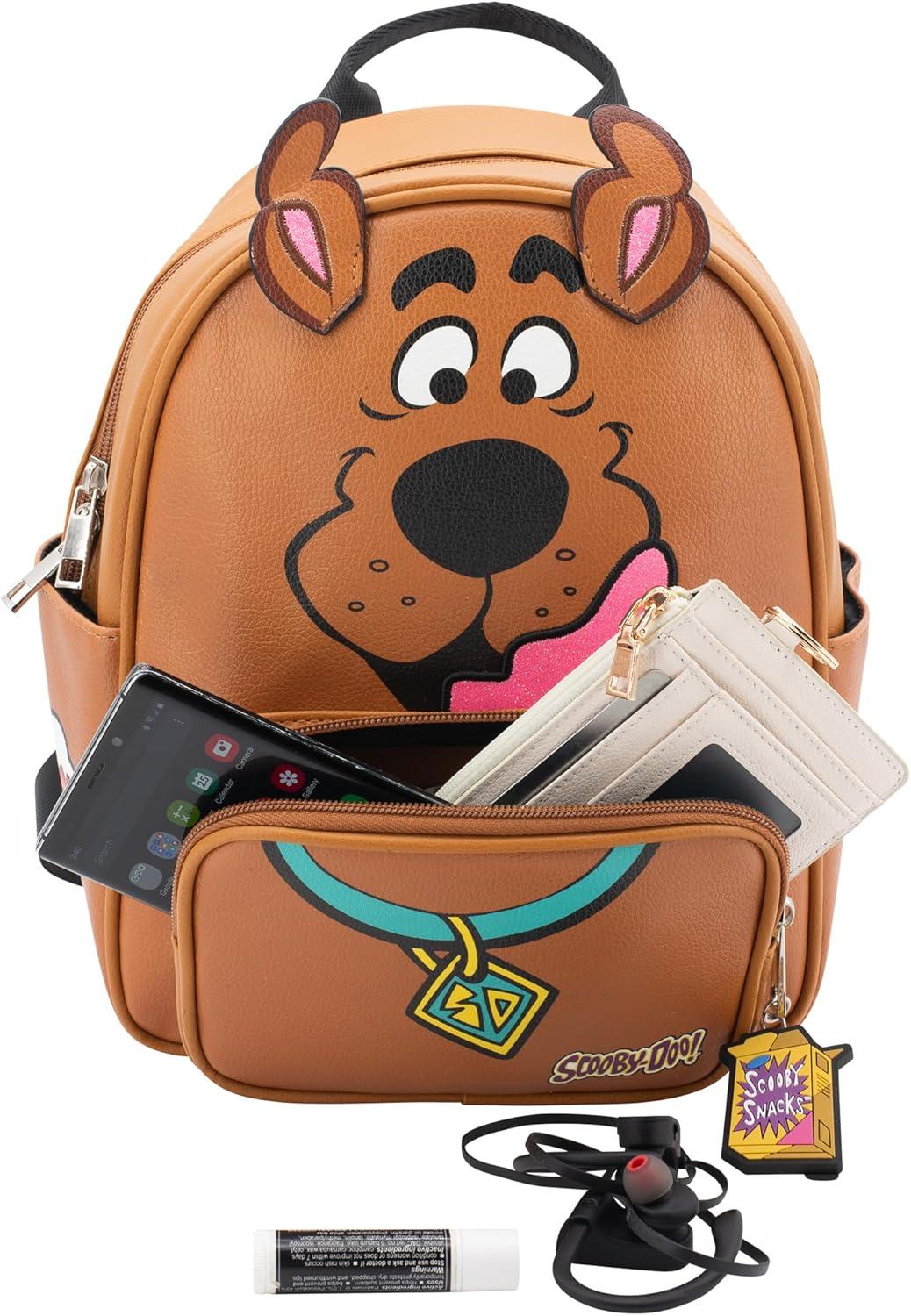 imageAI ACCESSORY INNOVATIONS Bluey Big Face Mini Cosplay PU Backpack Purse Shoulder Bag with Epoxy Filled Metal Pineapple Charm 105 Inch Adjustable Straps Faux LeatherScooby Doo