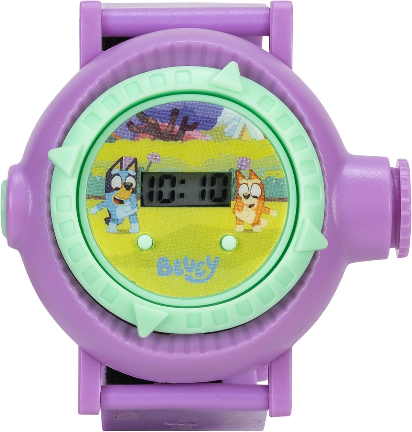imageBluey Kids Projection Watch with LCD Display 10 Fun Bluey Images LightUp Projector Adjustable Plastic Strap KidFriendly Durable Build Perfect for Young Bluey Fans Fits Wrist Sizes 55 to 8