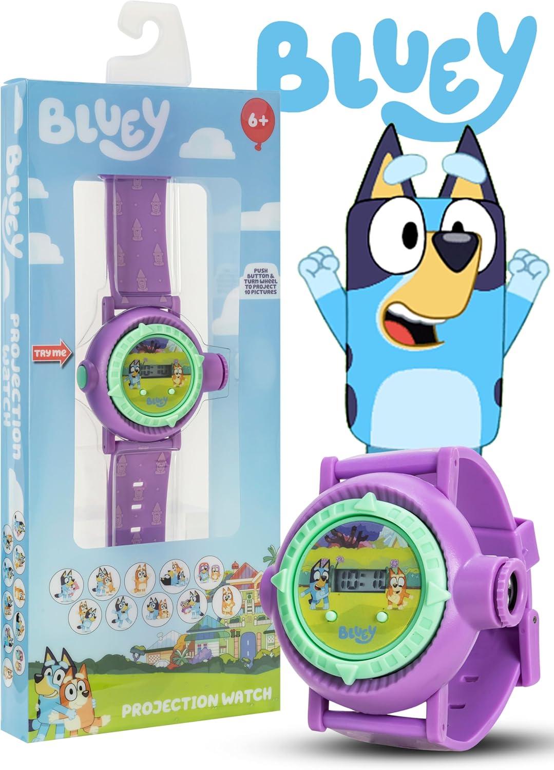 imageBluey Kids Projection Watch with LCD Display 10 Fun Bluey Images LightUp Projector Adjustable Plastic Strap KidFriendly Durable Build Perfect for Young Bluey Fans Fits Wrist Sizes 55 to 8