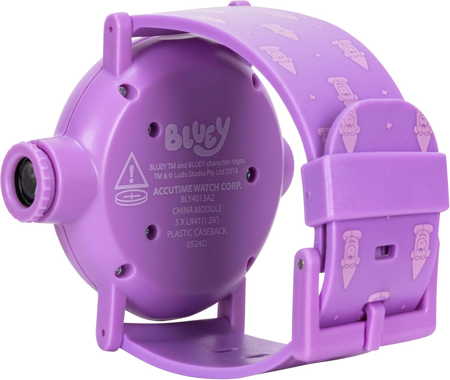 imageBluey Kids Projection Watch with LCD Display 10 Fun Bluey Images LightUp Projector Adjustable Plastic Strap KidFriendly Durable Build Perfect for Young Bluey Fans Fits Wrist Sizes 55 to 8