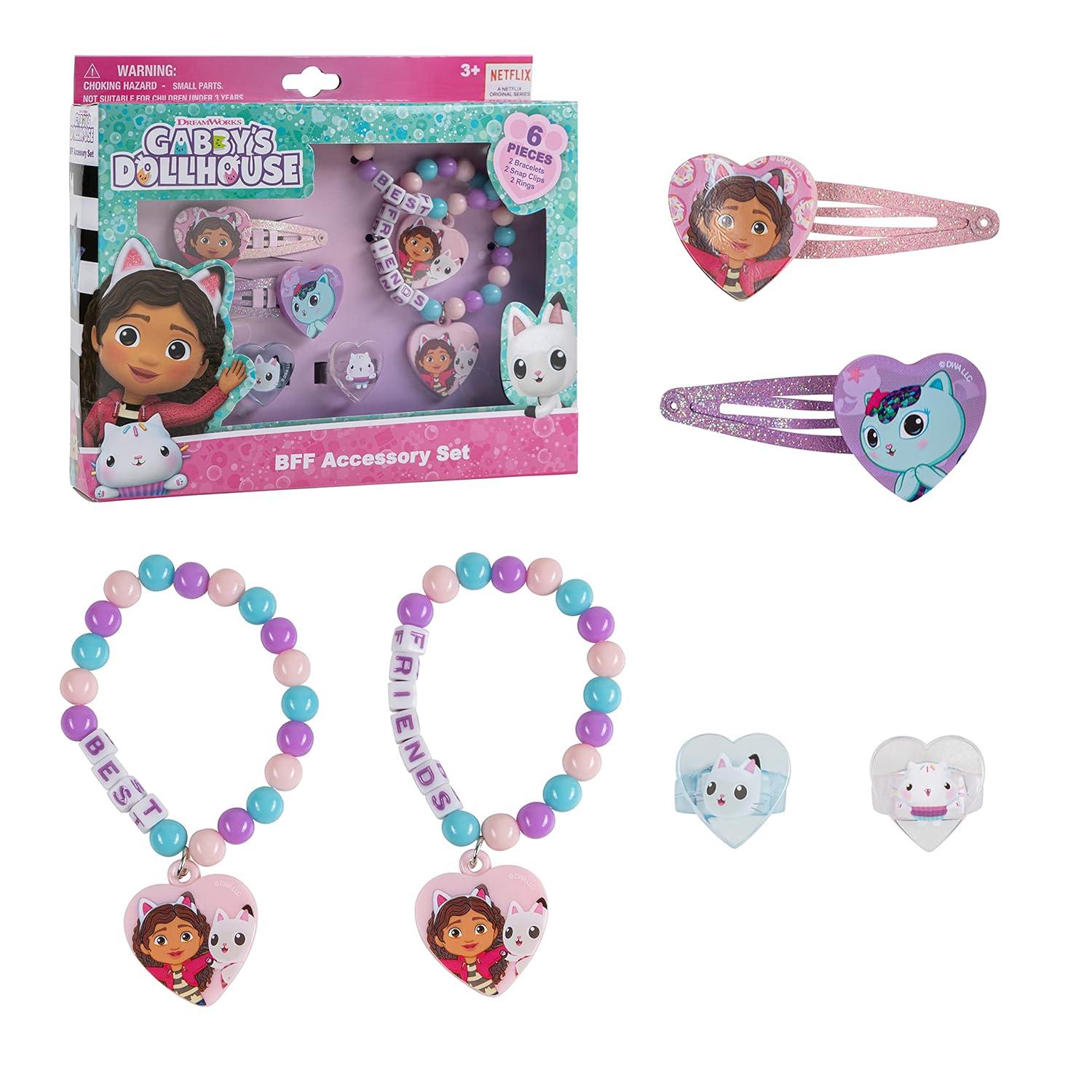 imageLUV HER Bluey Girls BFF 6 Piece Toy Jewelry Box Set with 2 Rings 2 Bead Bracelets and Snap Hair Clips Ages 3BFF Set 2