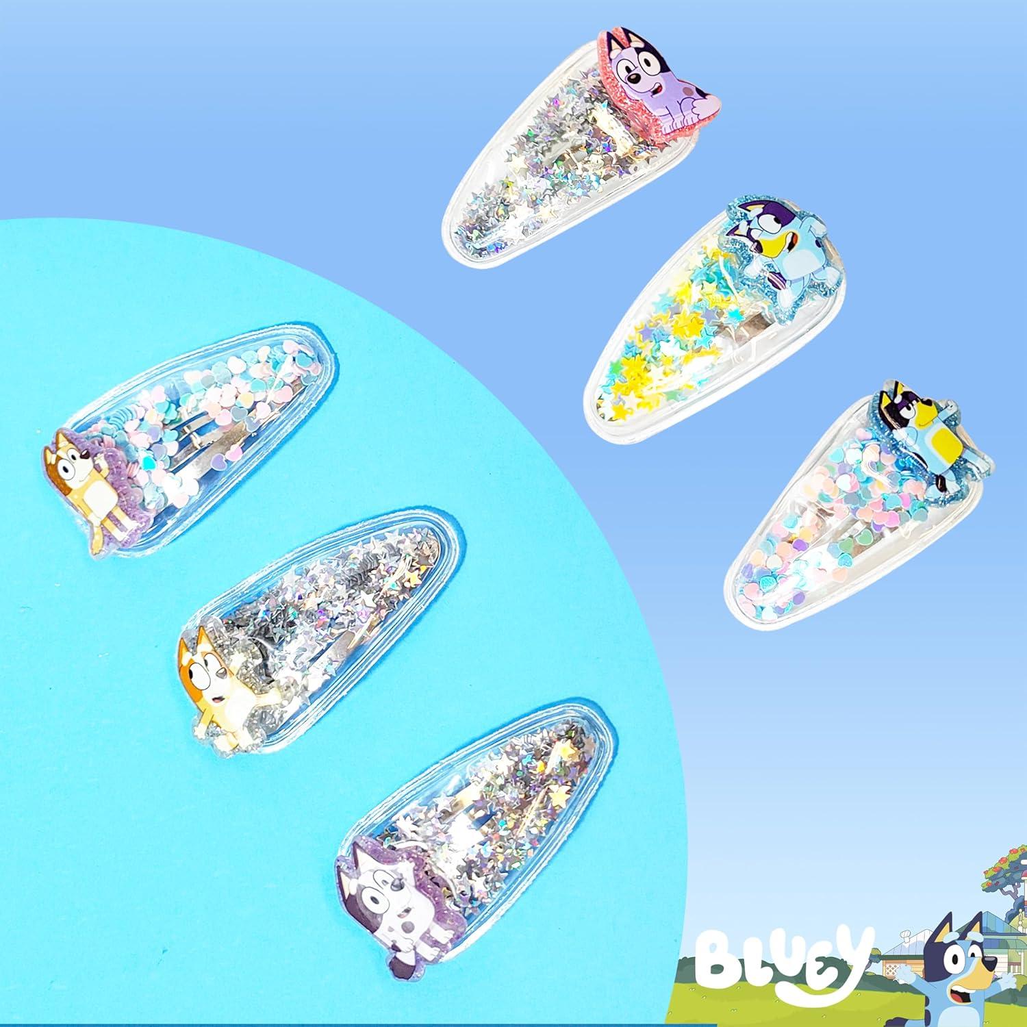 imageLUV HER Bluey Hair Accessories For Girls 6pc Cute Hair Clips with Favorite Bluey Character Charms Magical Confetti Hair Clips Ages 3Multicolor 1