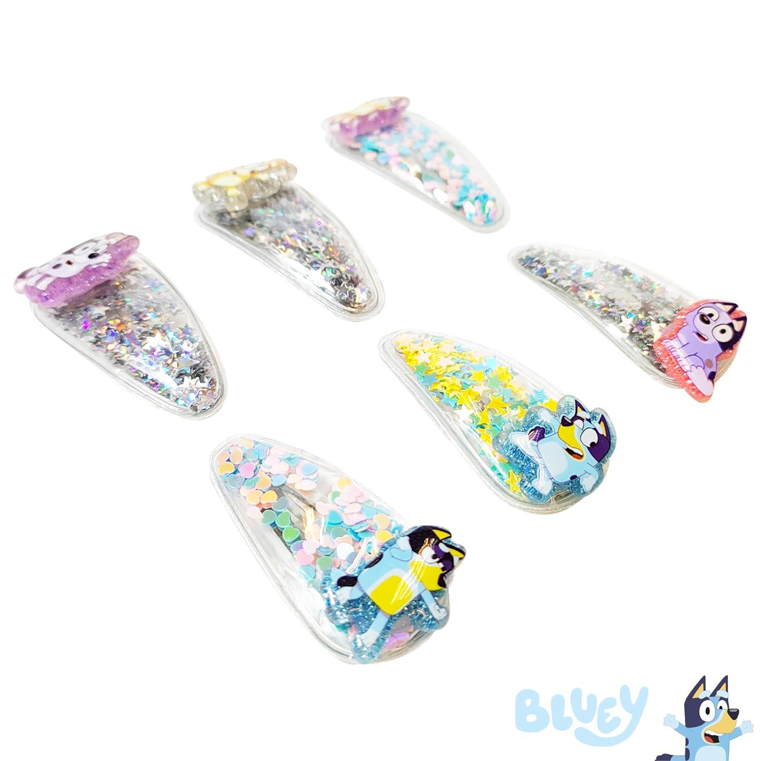 imageLUV HER Bluey Hair Accessories For Girls 6pc Cute Hair Clips with Favorite Bluey Character Charms Magical Confetti Hair Clips Ages 3Multicolor 1