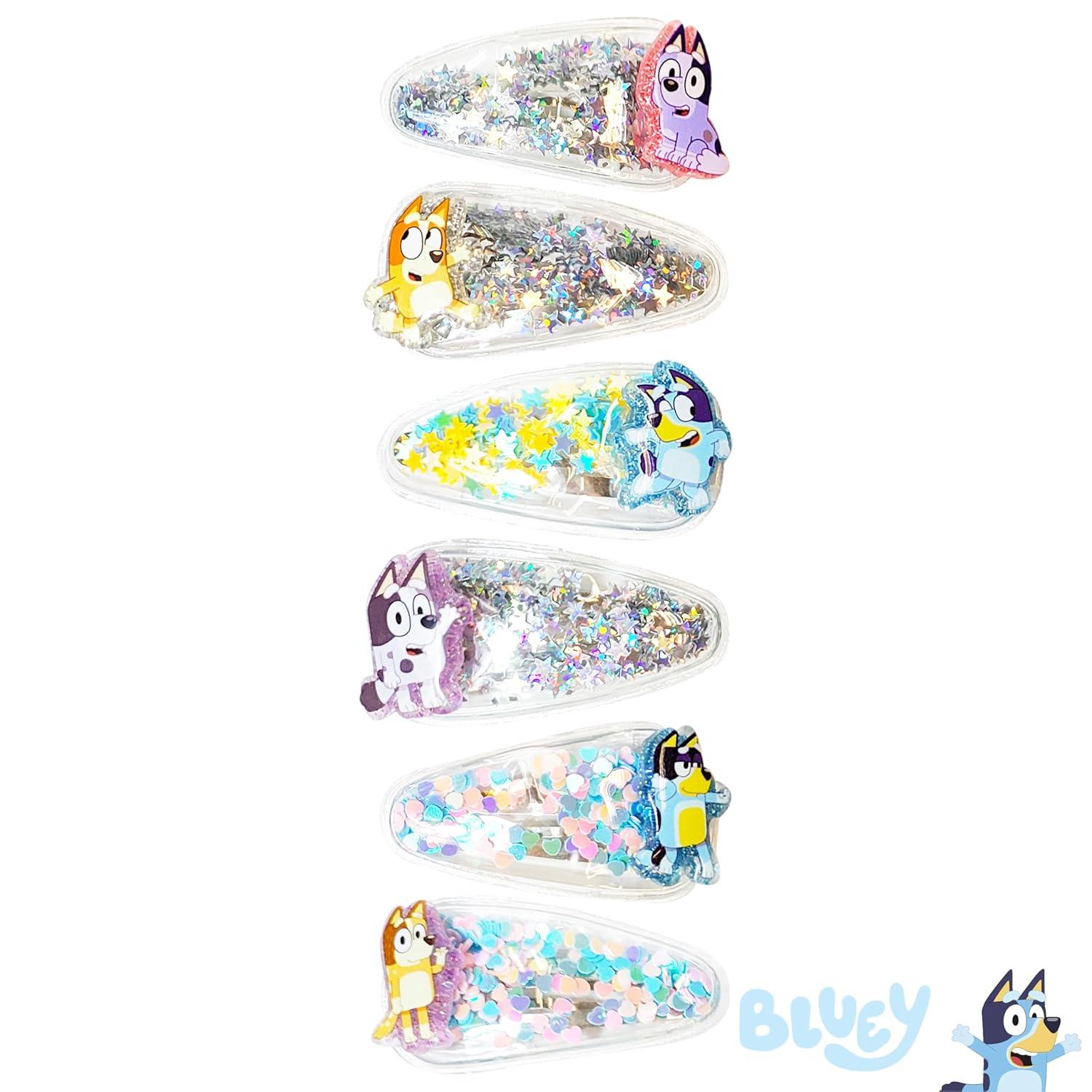 imageLUV HER Bluey Hair Accessories For Girls 6pc Cute Hair Clips with Favorite Bluey Character Charms Magical Confetti Hair Clips Ages 3Multicolor 1