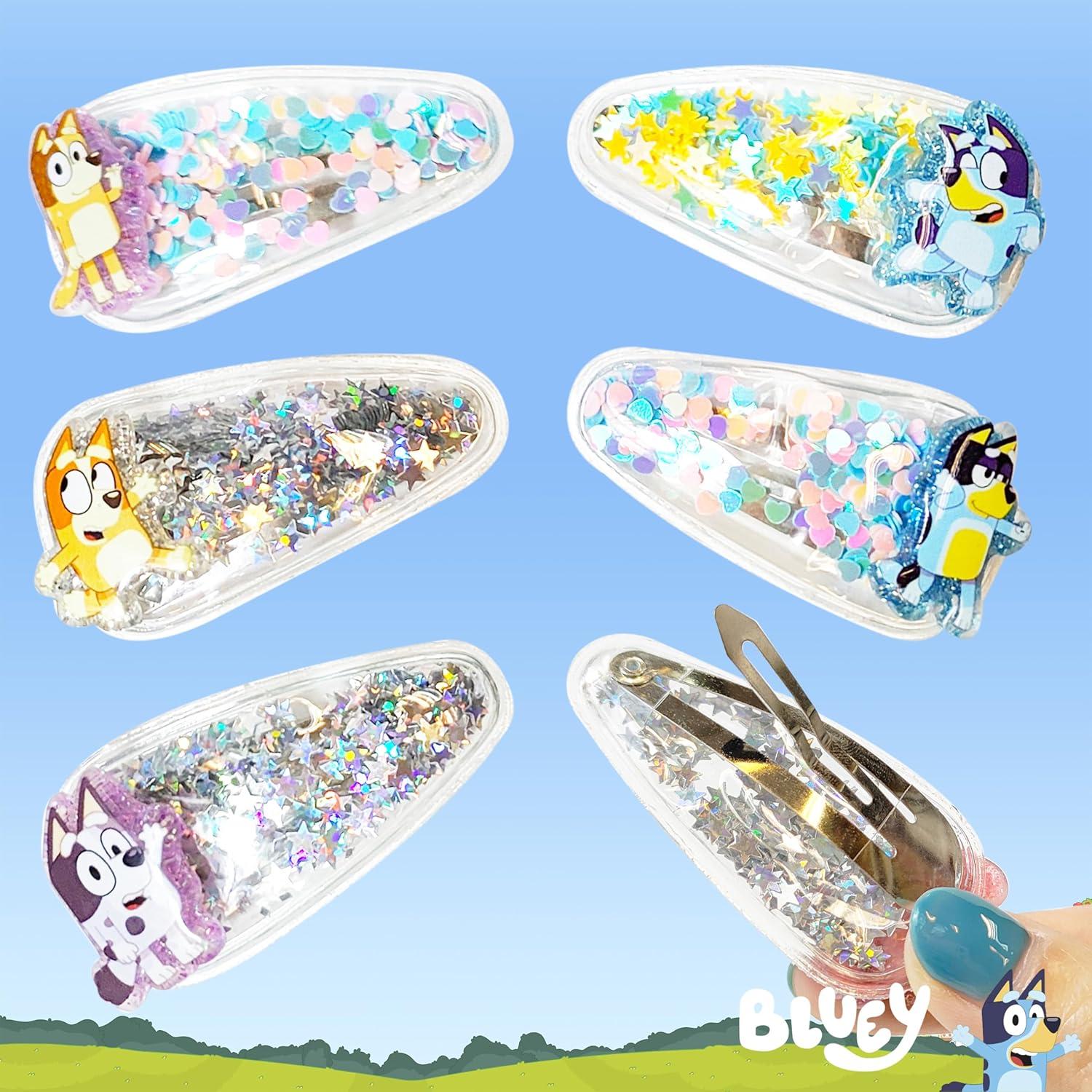 imageLUV HER Bluey Hair Accessories For Girls 6pc Cute Hair Clips with Favorite Bluey Character Charms Magical Confetti Hair Clips Ages 3Multicolor 1
