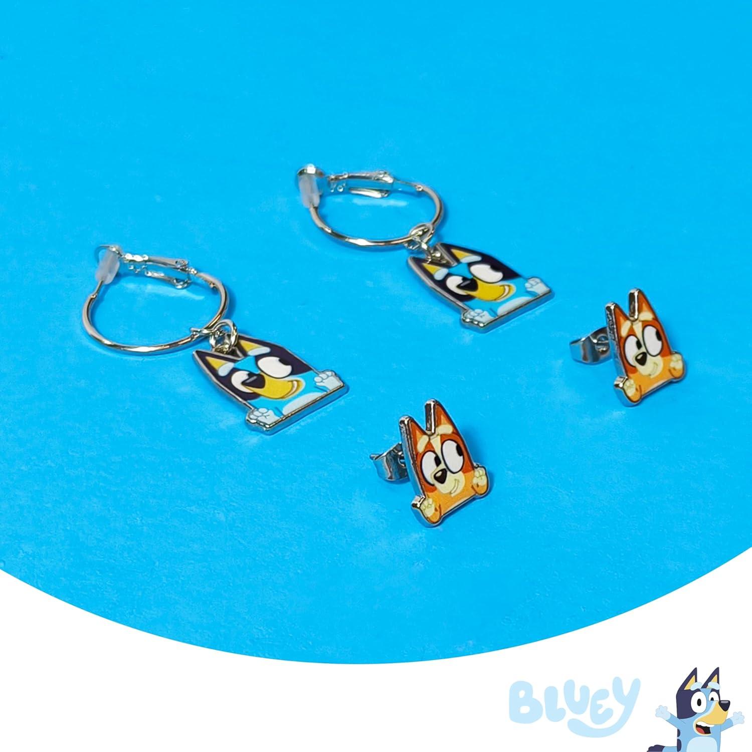 imageLUV HER Bluey Hypoallergenic Earrings for Girls Ages 4 Safe Stud amp Fishhook Styles Jewelry Gift for Sensitive Ears amp Cartoon LoversBlueBrown