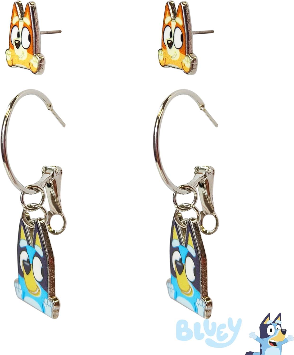 imageLUV HER Bluey Hypoallergenic Earrings for Girls Ages 4 Safe Stud amp Fishhook Styles Jewelry Gift for Sensitive Ears amp Cartoon LoversBlueBrown