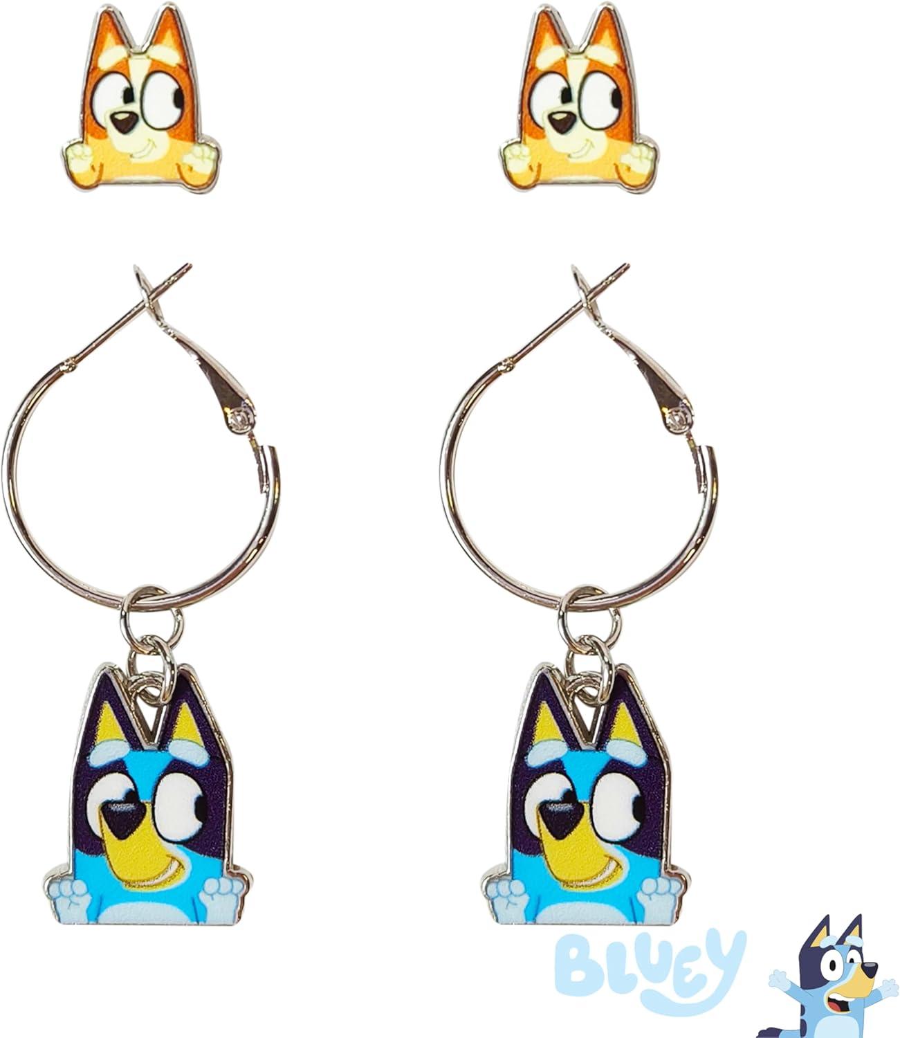 imageLUV HER Bluey Hypoallergenic Earrings for Girls Ages 4 Safe Stud amp Fishhook Styles Jewelry Gift for Sensitive Ears amp Cartoon LoversBlueBrown