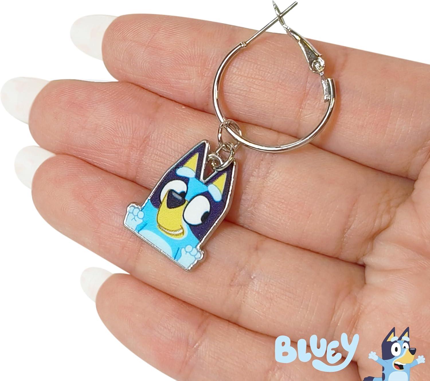 imageLUV HER Bluey Hypoallergenic Earrings for Girls Ages 4 Safe Stud amp Fishhook Styles Jewelry Gift for Sensitive Ears amp Cartoon LoversBlueBrown