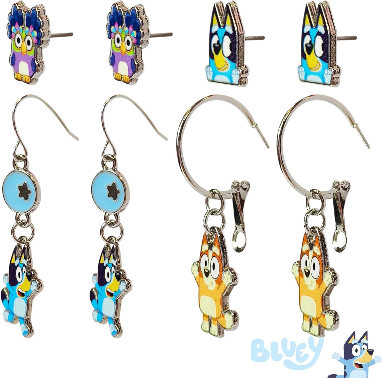 imageLUV HER Bluey Hypoallergenic Earrings for Girls Ages 4 Safe Stud amp Fishhook Styles Jewelry Gift for Sensitive Ears amp Cartoon LoversBlueBrownPurple