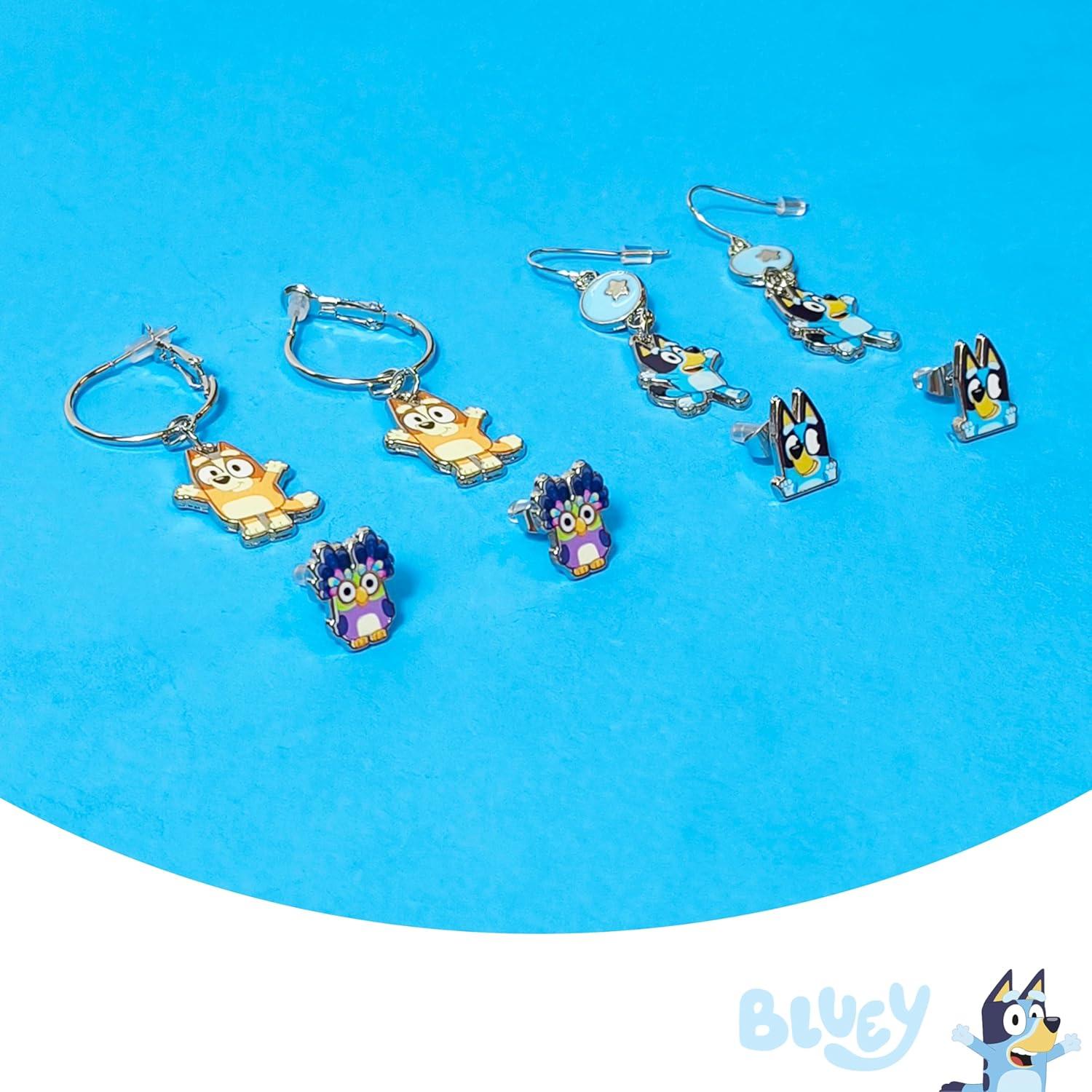 imageLUV HER Bluey Hypoallergenic Earrings for Girls Ages 4 Safe Stud amp Fishhook Styles Jewelry Gift for Sensitive Ears amp Cartoon LoversBlueBrownPurple