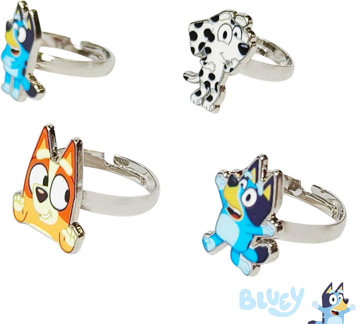imageLUV HER Bluey Kids Jewelry 4Piece Adjustable Rings for Girls Ring Sets with metal charm Fashion Girls Jewelry Ages 3