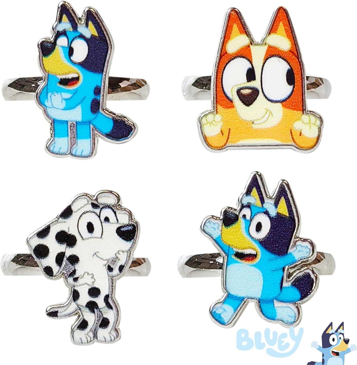 imageLUV HER Bluey Kids Jewelry 4Piece Adjustable Rings for Girls Ring Sets with metal charm Fashion Girls Jewelry Ages 3