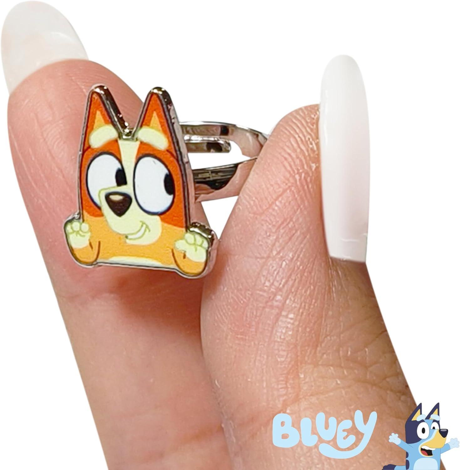 imageLUV HER Bluey Kids Jewelry 4Piece Adjustable Rings for Girls Ring Sets with metal charm Fashion Girls Jewelry Ages 3