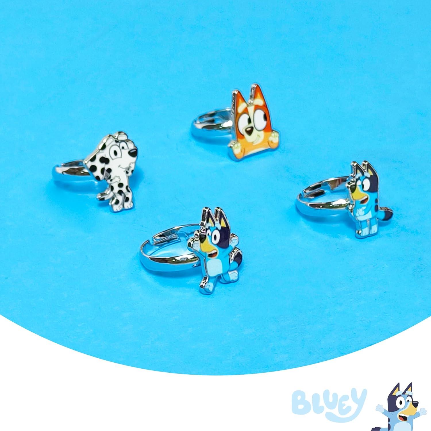 imageLUV HER Bluey Kids Jewelry 4Piece Adjustable Rings for Girls Ring Sets with metal charm Fashion Girls Jewelry Ages 3