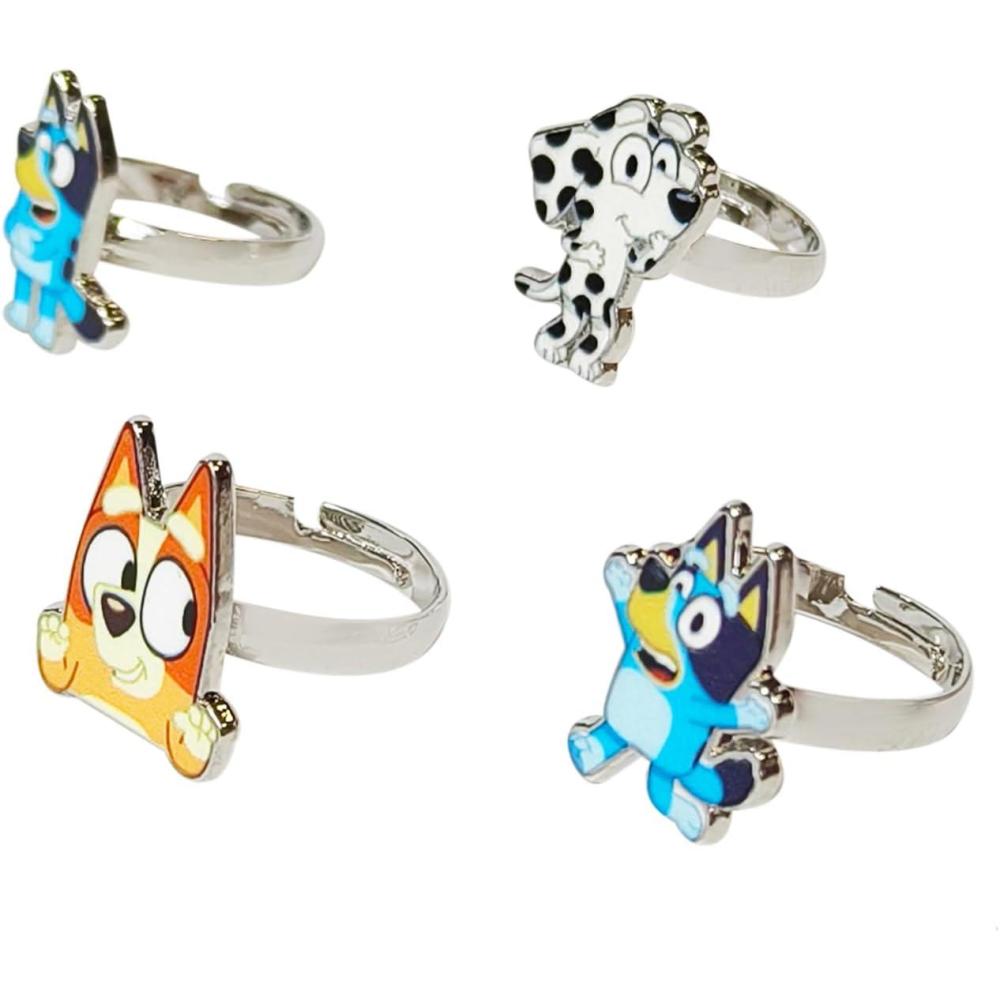 imageLUV HER Bluey Kids Jewelry 4Piece Adjustable Rings for Girls Ring Sets with metal charm Fashion Girls Jewelry Ages 3