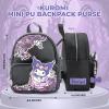 AI ACCESSORY INNOVATIONS Bluey Big Face Mini Cosplay PU Backpack Purse, Shoulder Bag with Epoxy Filled Metal Pineapple Charm, 10.5 Inch, Adjustable Straps, Faux Leather(Black Kuromi)
