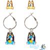LUV HER Bluey Hypoallergenic Earrings for Girls Ages 4+ – Safe Stud & Fishhook Styles – Jewelry Gift for Sensitive Ears & Cartoon Lovers(Blue/Brown)