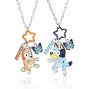 Bingo and Bluey Necklace for Girls 2 Pieces Official License 16″+3.25″, Bluey Jewelry with Charms