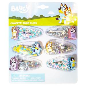 LUV HER Bluey Hair Accessories For Girls, 6pc Cute Hair Clips with Favorite Bluey Character Charms, Magical Confetti Hair Clips, Ages 3+(Multicolor 1)