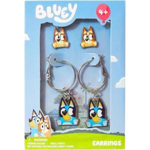 LUV HER Bluey Hypoallergenic Earrings for Girls Ages 4+ – Safe Stud & Fishhook Styles – Jewelry Gift for Sensitive Ears & Cartoon Lovers(Blue/Brown)