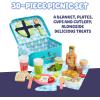 8th Wonder Wooden Bluey Toys Picnic Carrying Case, 30-Piece Picnic Basket Toy with Cutlery and Food Accessories, Outdoor Food Toys for Kids of Ages 3+(Picnic Set)