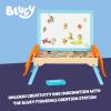 Bluey Wooden Puppet Theater for Kids Playset, 20″ Kids Pretend Stage Puppets, Interchangeable Fabric Backdrops & Roll-Down Curtain(Magnetic Board)