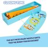 Bluey Wooden Puppet Theater for Kids Playset, 20″ Kids Pretend Stage Puppets, Interchangeable Fabric Backdrops & Roll-Down Curtain(Puppet Theater)
