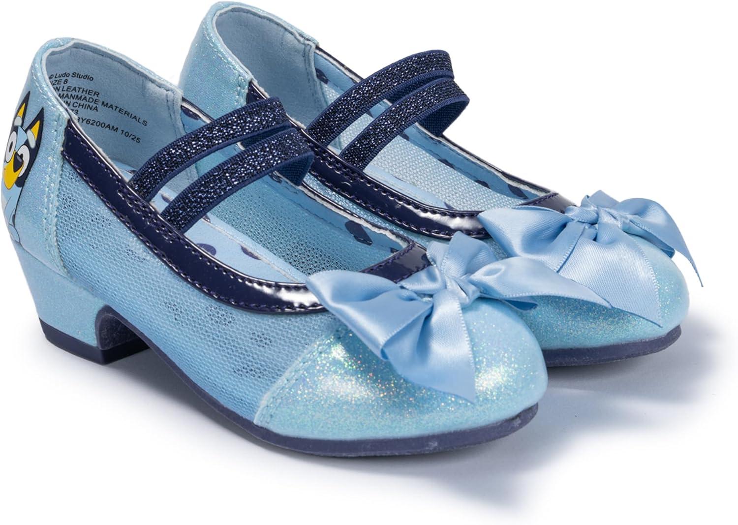 imageBluey Mary Jane High Heels for Toddlers Officially Licensed Bow Ballet Slippers and Kids Dress ShoesLight Blue