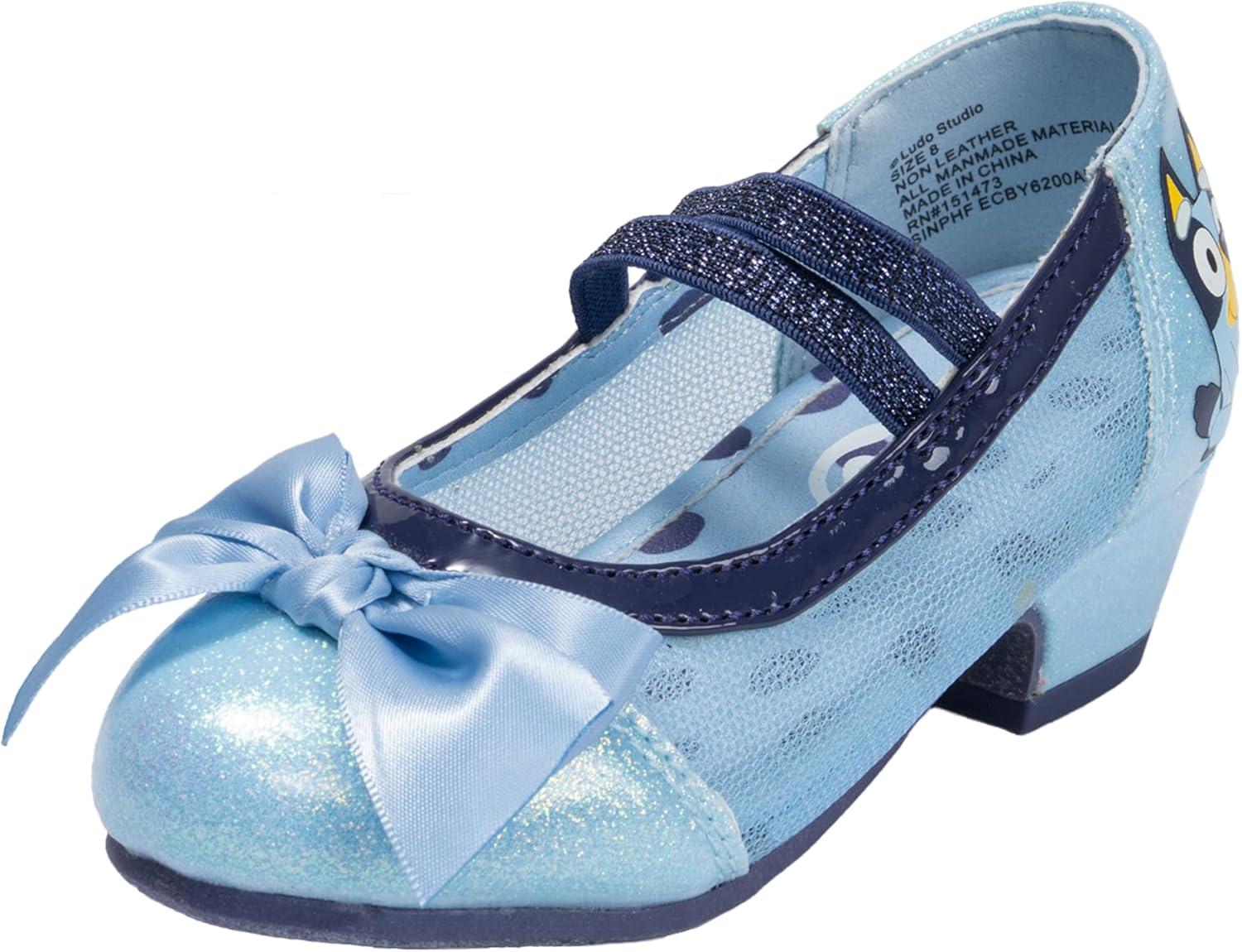 imageBluey Mary Jane High Heels for Toddlers Officially Licensed Bow Ballet Slippers and Kids Dress ShoesLight Blue