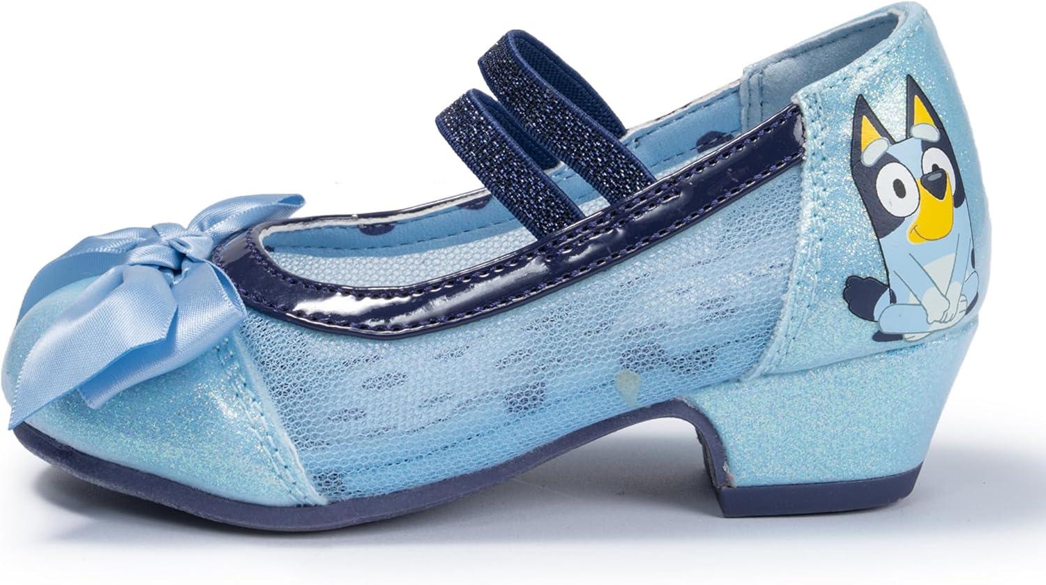 imageBluey Mary Jane High Heels for Toddlers Officially Licensed Bow Ballet Slippers and Kids Dress ShoesLight Blue