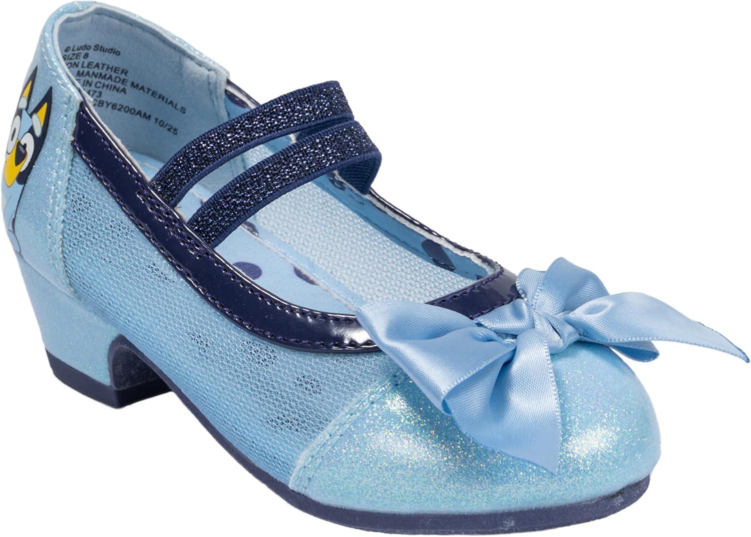 imageBluey Mary Jane High Heels for Toddlers Officially Licensed Bow Ballet Slippers and Kids Dress ShoesLight Blue