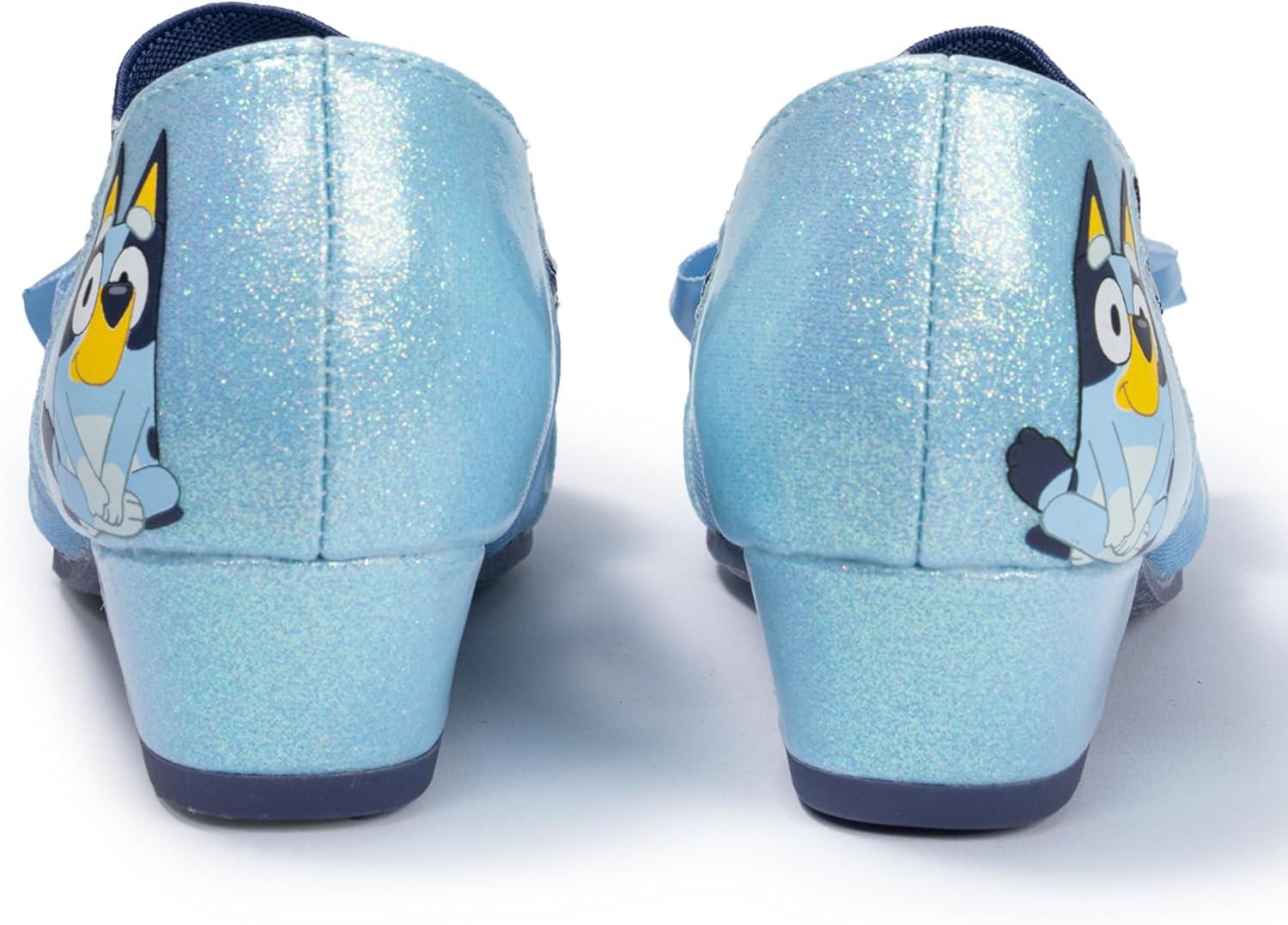 imageBluey Mary Jane High Heels for Toddlers Officially Licensed Bow Ballet Slippers and Kids Dress ShoesLight Blue