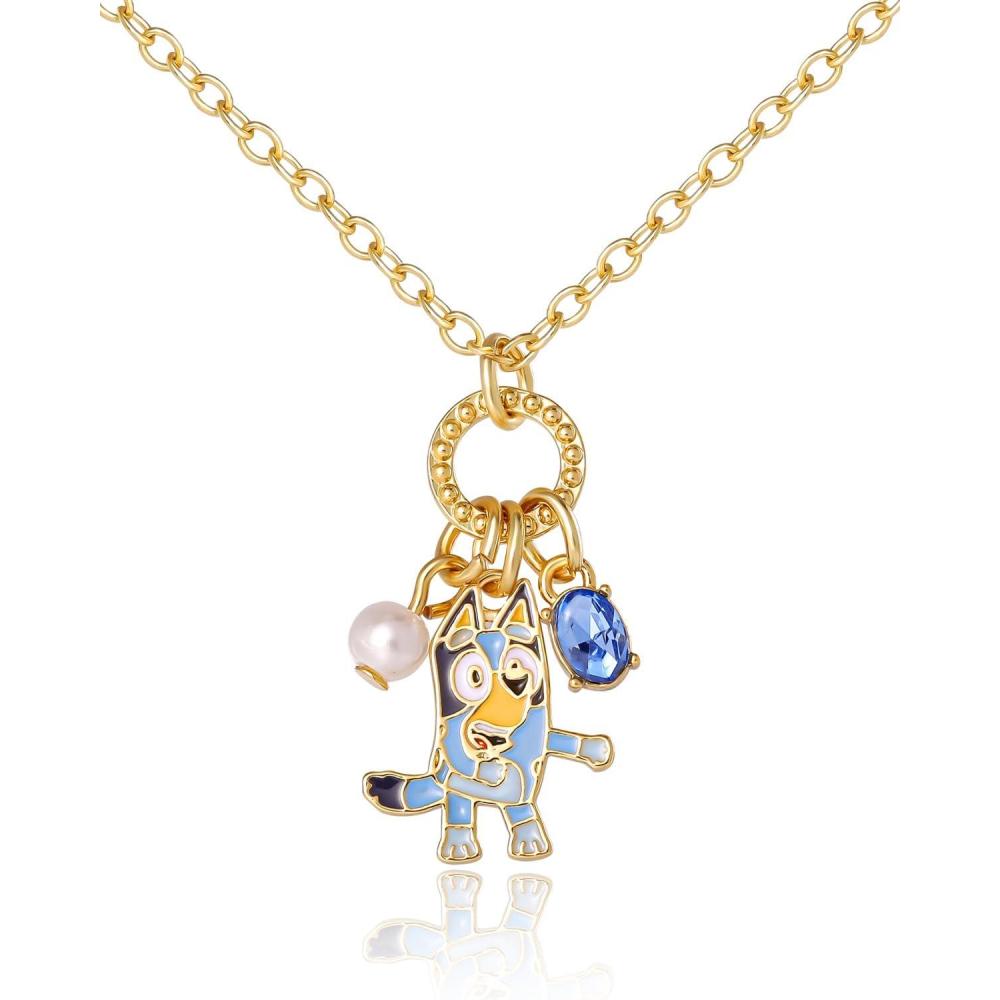 imageBluey Charm Necklace Official License 162 18k Gold FlashPlated Necklace with 3 Dangle Charms