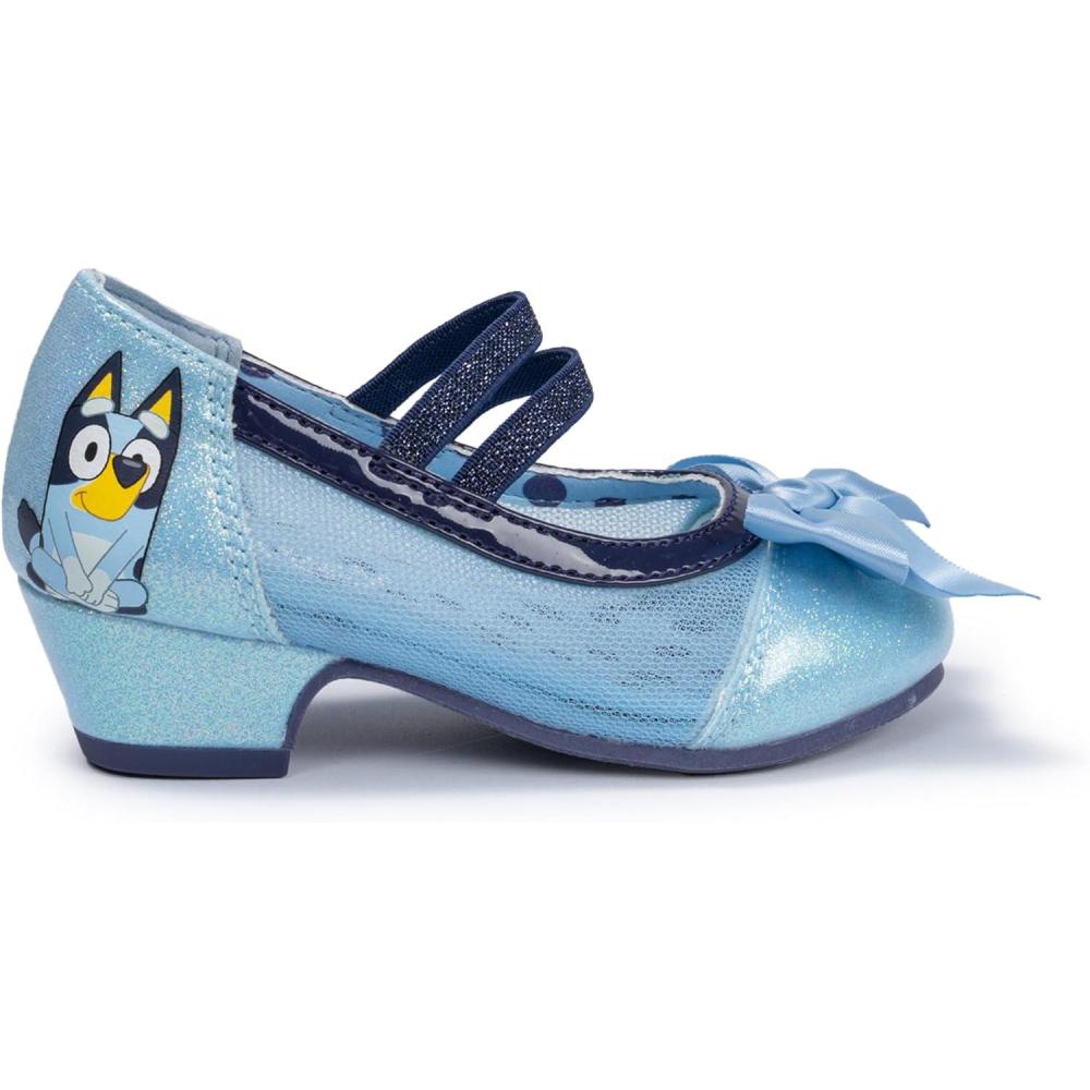 imageBluey Mary Jane High Heels for Toddlers Officially Licensed Bow Ballet Slippers and Kids Dress ShoesLight Blue