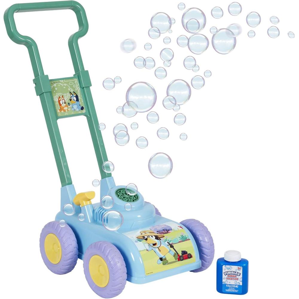 imageBLUEY Bubble Lawn Mower for Toddlers Bubble Blowing Machine with Sound for Indoor and Outdoor Gardening Toy Plays Bluey Music Birthday Party Favor for Preschool Girls and Boys