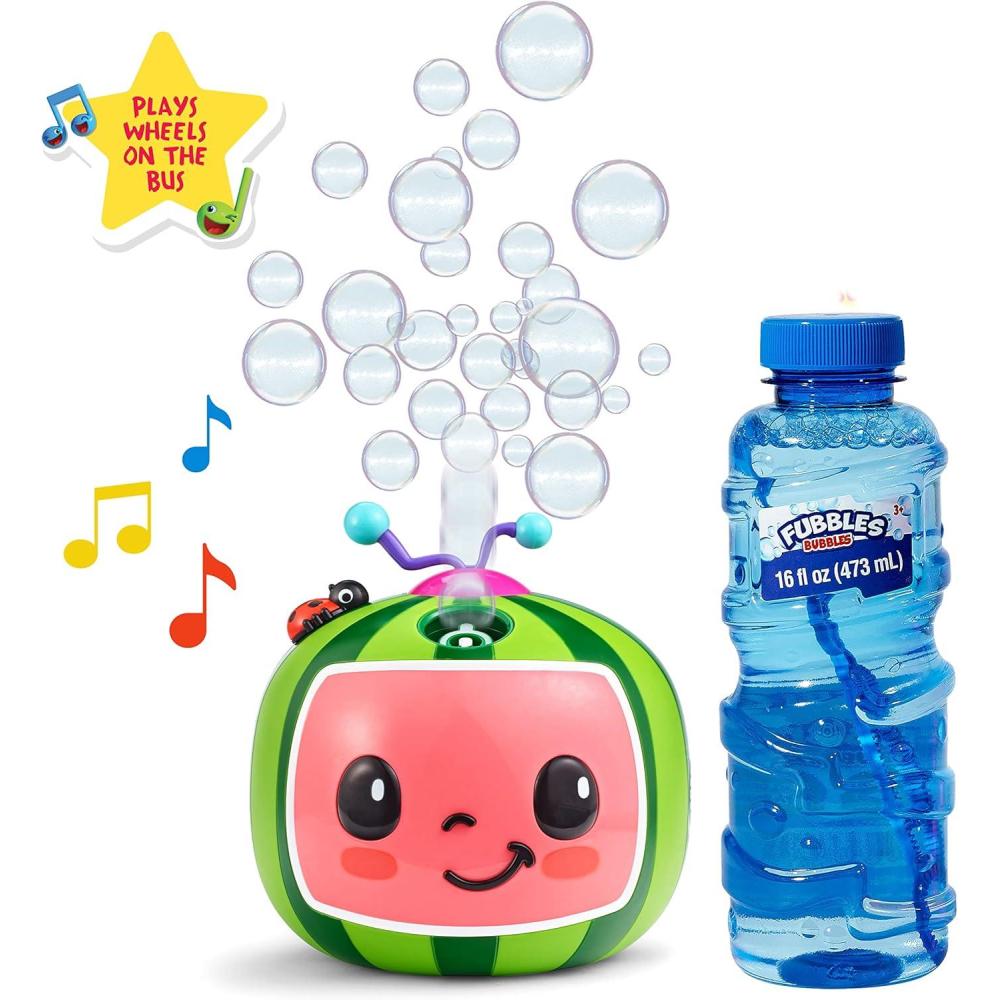 imageBLUEY NO Spill Musical Bubble Machine Bubble Toy for Baby Toddlers and Kids Amazon Toys Exclusive with 16 oz of Extra Bubble Solution Bubble Solution Bottle Colors Will VaryCocomelon