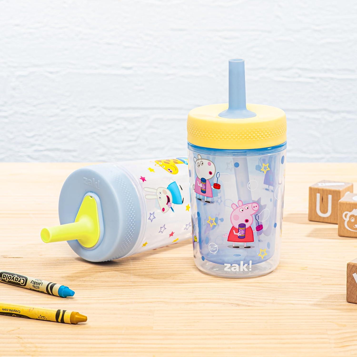 imageZak Designs Bluey Capri Toddler Tumblers For Travel or At Home 9oz 2Pack Double Wall Plastic Sippy Cups With LeakProof Design is Perfect For Kids Bluey BingoPeppa Pig