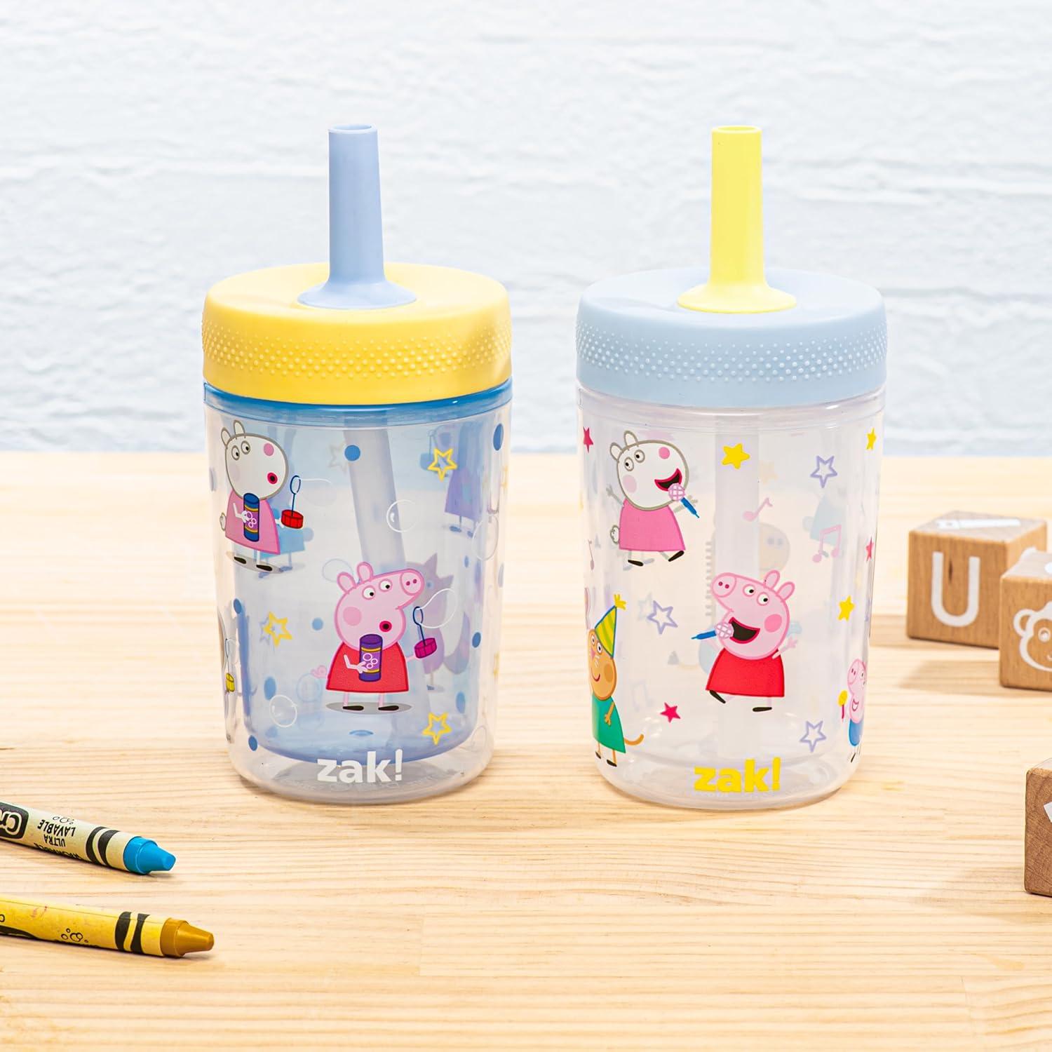 imageZak Designs Bluey Capri Toddler Tumblers For Travel or At Home 9oz 2Pack Double Wall Plastic Sippy Cups With LeakProof Design is Perfect For Kids Bluey BingoPeppa Pig
