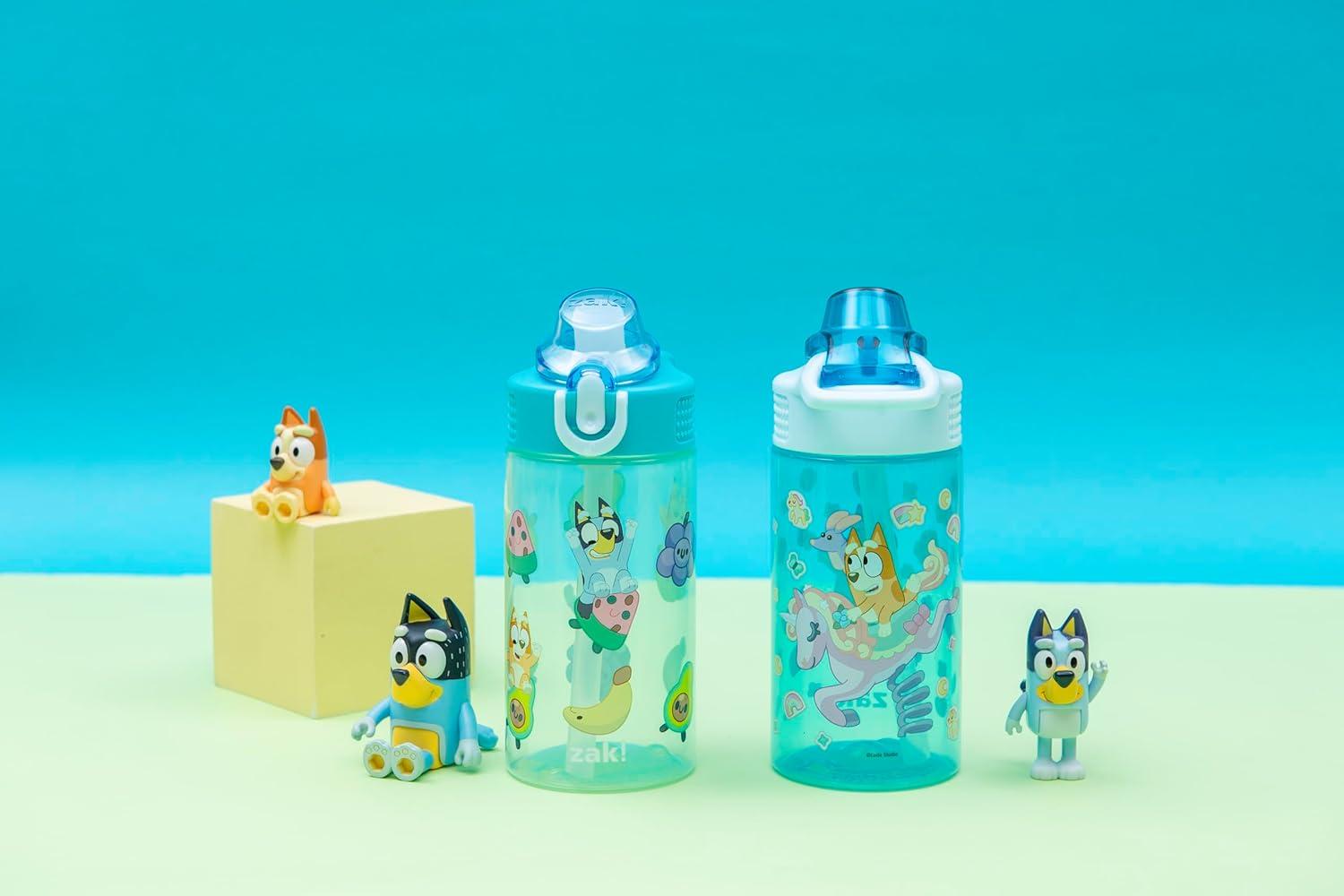 imageZak Designs Bluey Kids Water Bottle Durable Plastic Spout Cover and Builtin Carrying Loop LeakProof Water Design for Travel 16oz 2pc Set 2pkBluey Bingo