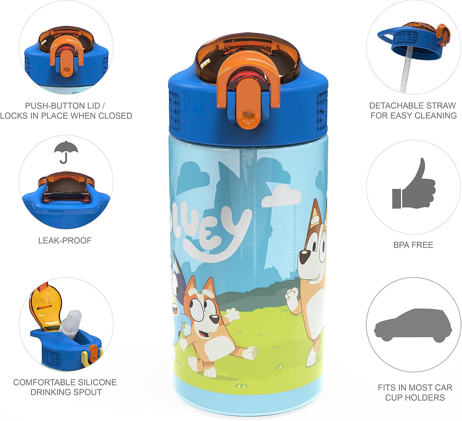 imageZak Designs Bluey Kids Water Bottle Durable Plastic Spout Cover and Builtin Carrying Loop LeakProof Water Design for Travel 16oz 2pc Set 2pkBluey Bottle 2pk