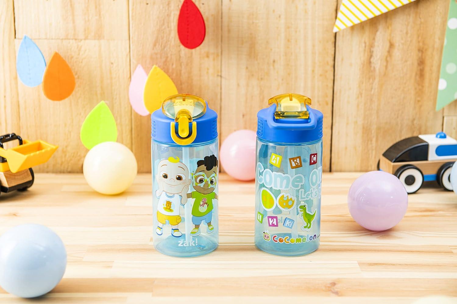 imageZak Designs Bluey Kids Water Bottle Durable Plastic Spout Cover and Builtin Carrying Loop LeakProof Water Design for Travel 16oz 2pc Set 2pkCoComelon 2pk