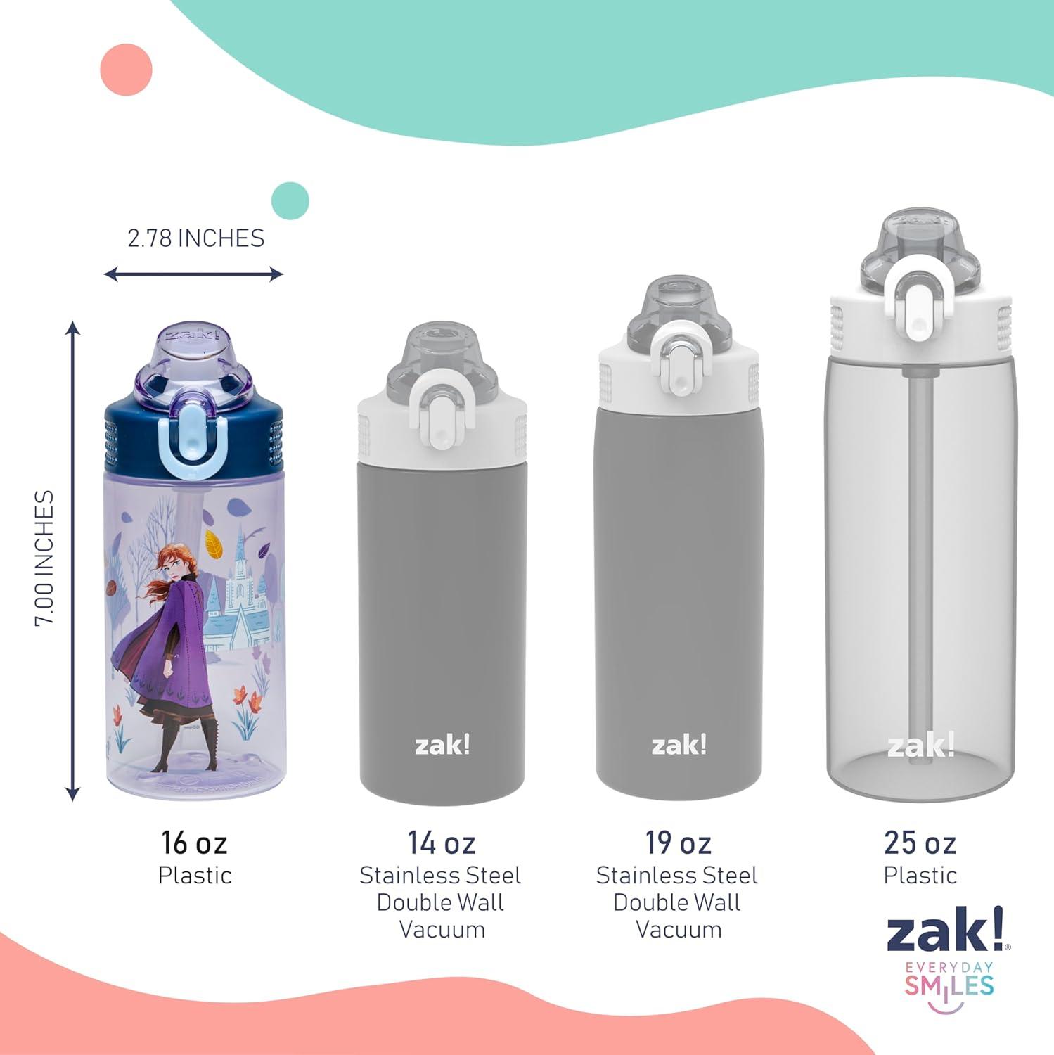 imageZak Designs Bluey Kids Water Bottle Durable Plastic Spout Cover and Builtin Carrying Loop LeakProof Water Design for Travel 16oz 2pc Set 2pkDisney Frozen Anna Elsa