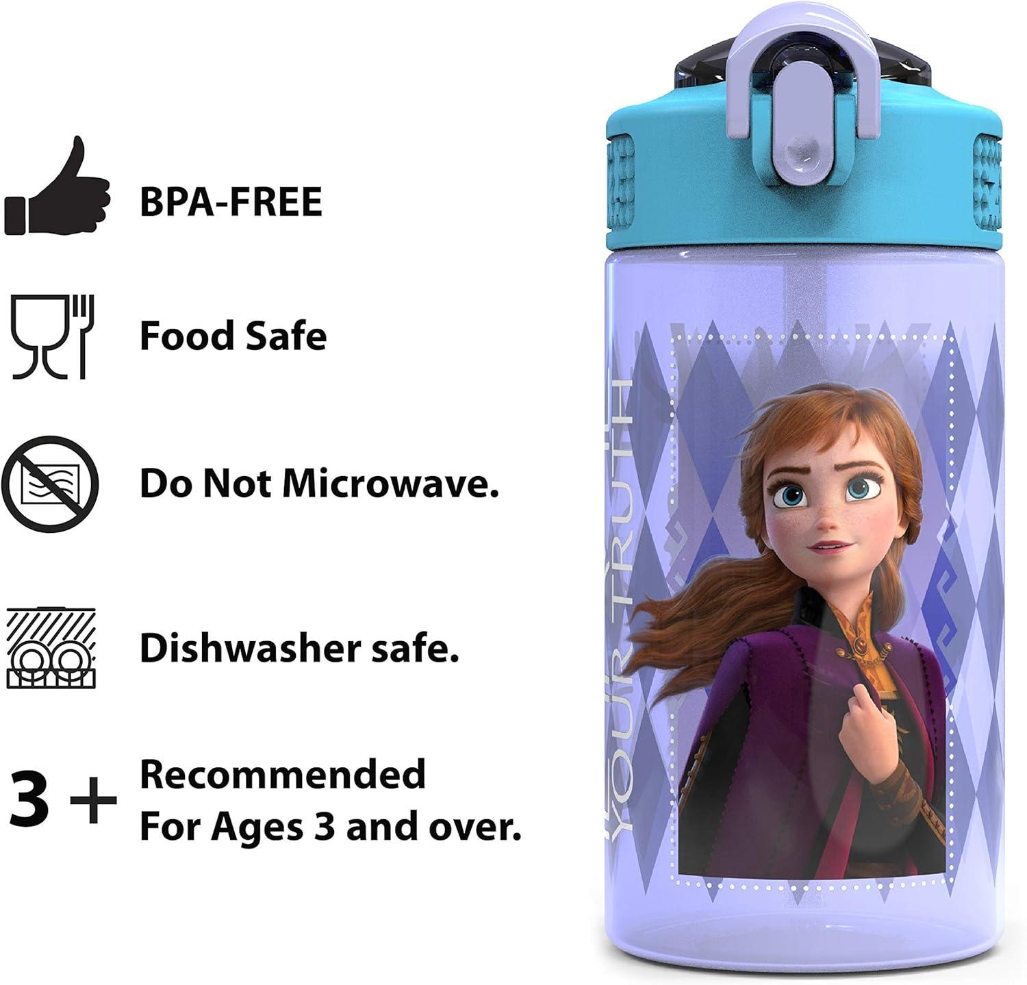 imageZak Designs Bluey Kids Water Bottle Durable Plastic Spout Cover and Builtin Carrying Loop LeakProof Water Design for Travel 16oz 2pc Set 2pkElsa Anna Frozen 2