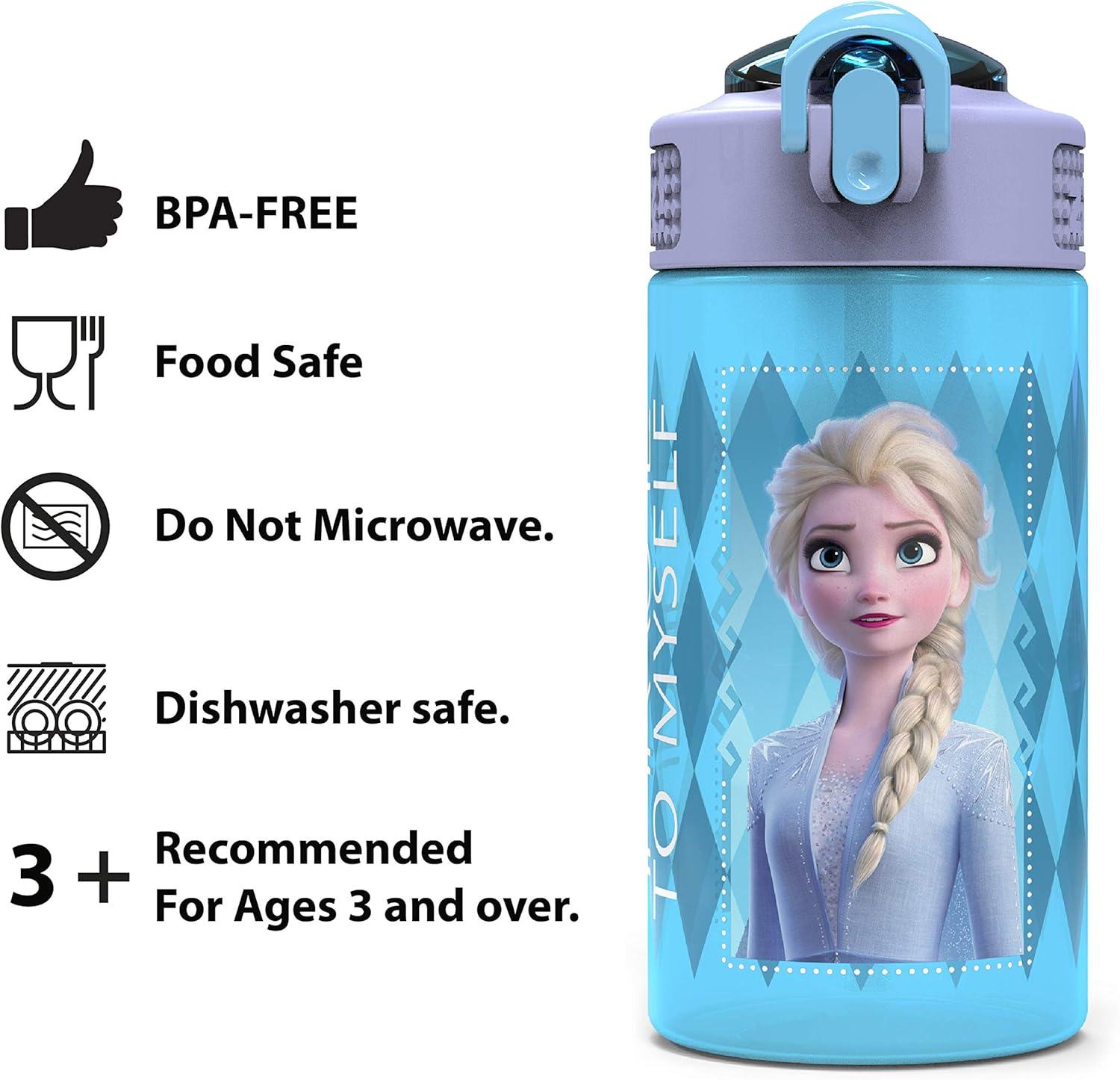 imageZak Designs Bluey Kids Water Bottle Durable Plastic Spout Cover and Builtin Carrying Loop LeakProof Water Design for Travel 16oz 2pc Set 2pkElsa Anna Frozen 2