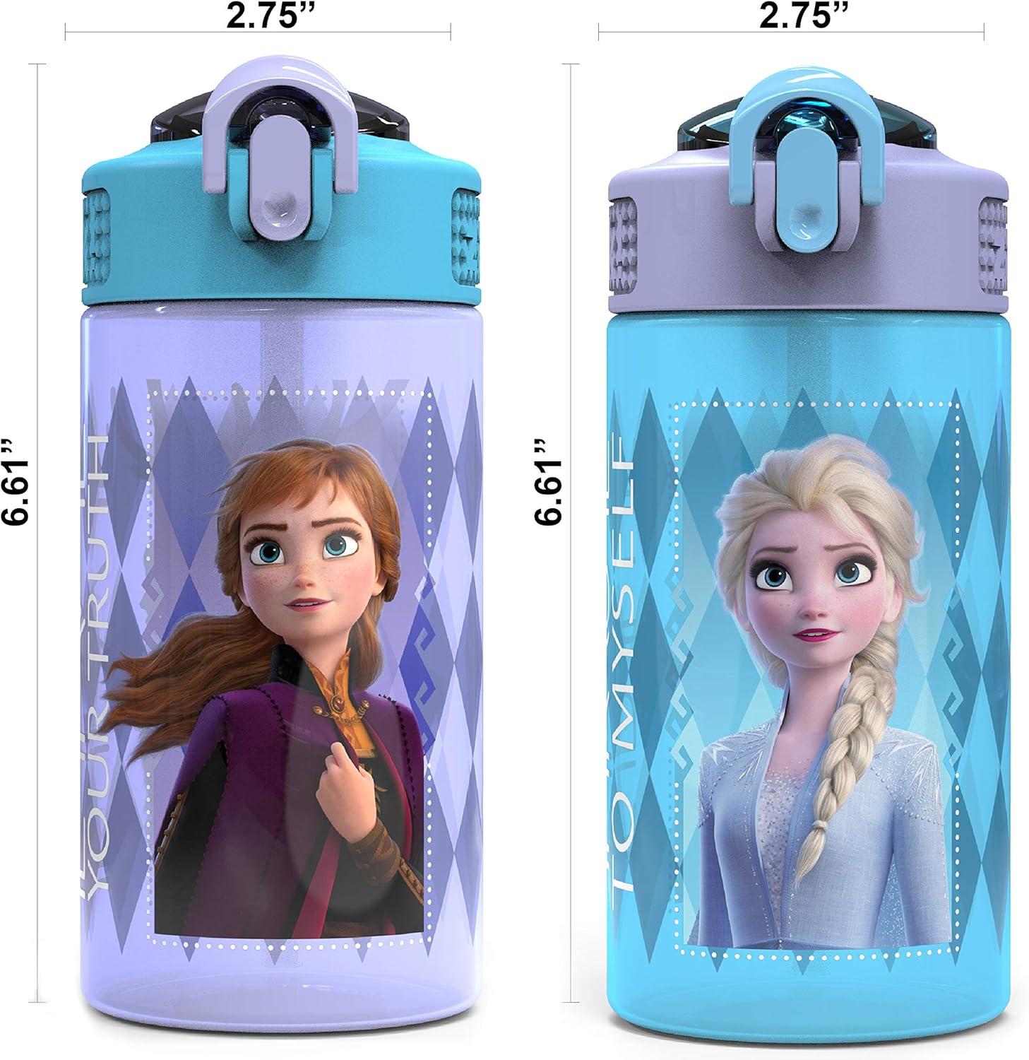 imageZak Designs Bluey Kids Water Bottle Durable Plastic Spout Cover and Builtin Carrying Loop LeakProof Water Design for Travel 16oz 2pc Set 2pkElsa Anna Frozen 2