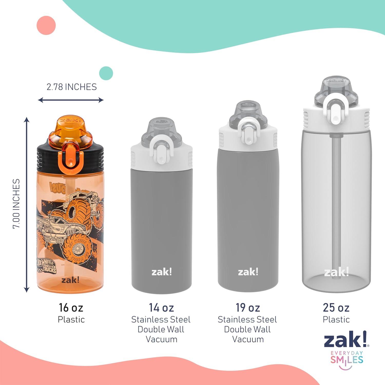 imageZak Designs Bluey Kids Water Bottle Durable Plastic Spout Cover and Builtin Carrying Loop LeakProof Water Design for Travel 16oz 2pc Set 2pkHot Wheels Monster Trucks