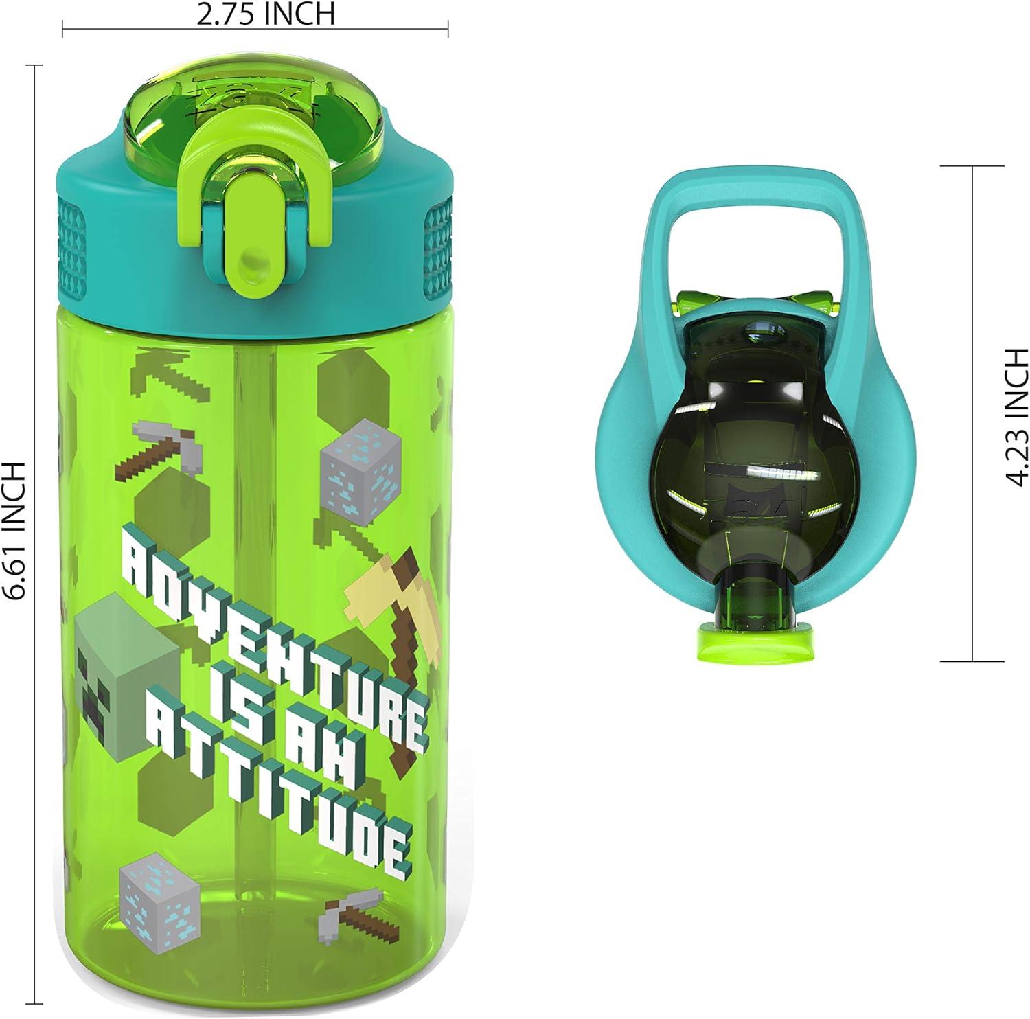 imageZak Designs Bluey Kids Water Bottle Durable Plastic Spout Cover and Builtin Carrying Loop LeakProof Water Design for Travel 16oz 2pc Set 2pkMinecraft Bottle 2pk