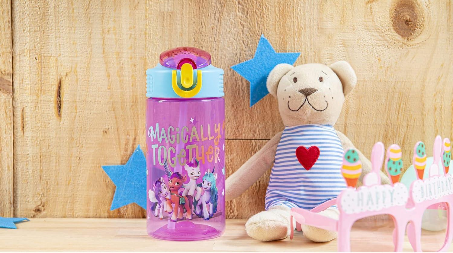 imageZak Designs Bluey Kids Water Bottle Durable Plastic Spout Cover and Builtin Carrying Loop LeakProof Water Design for Travel 16oz 2pc Set 2pkMy Little Pony 2pk
